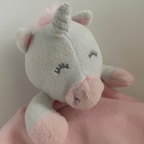 Modern Baby Plush Pink Unicorn Lovey Teether Blanket - Picture 2 of 7